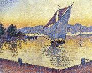Paul Signac port at sunset painting